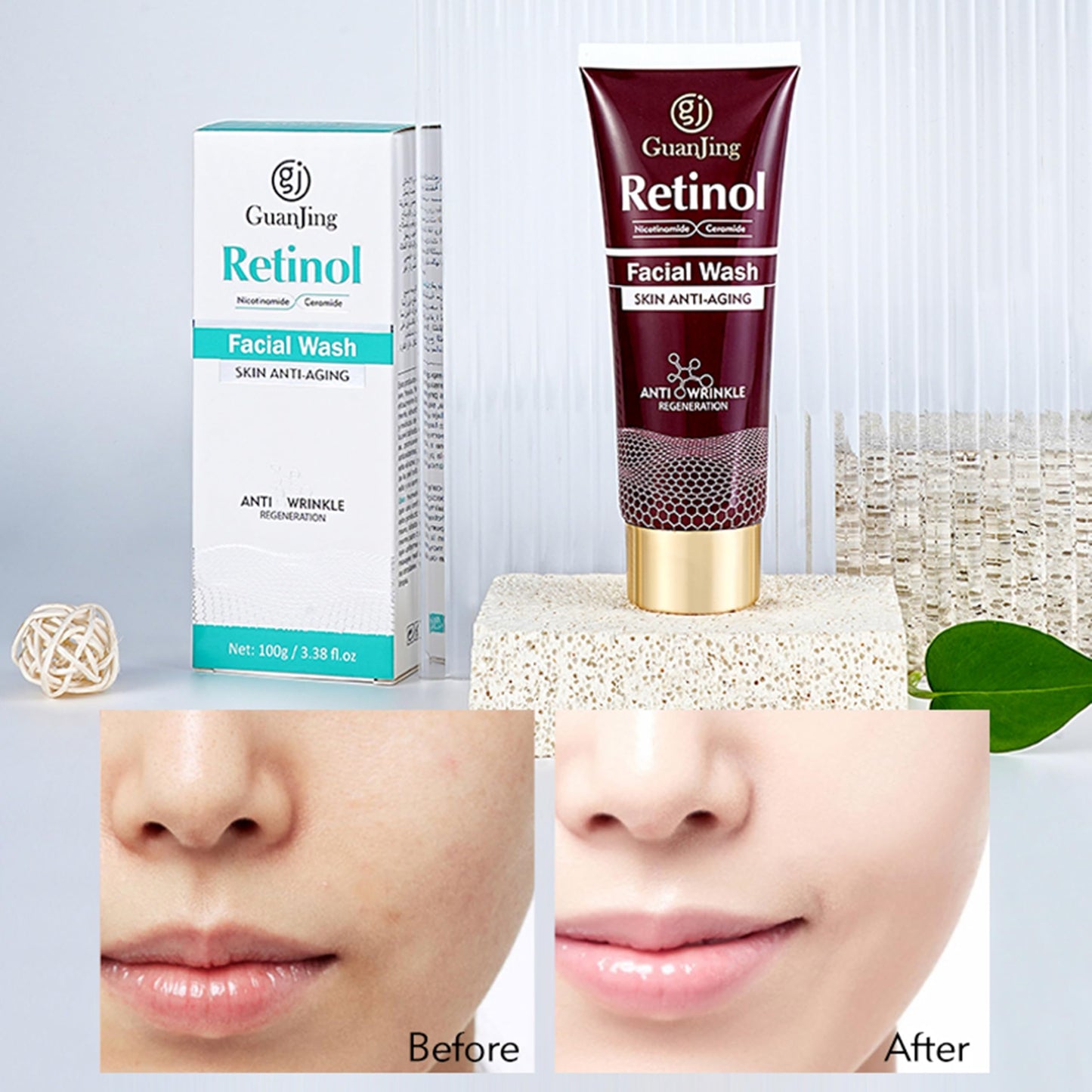 GUANJING RETINOL & NICOTINAMIDE FACIAL WASH - 100G FÓRMULA DE TRIPLE ACCIÓN PARA NUTRICIÓN INTENSIVA, LIMPIEZA PROFUNDA