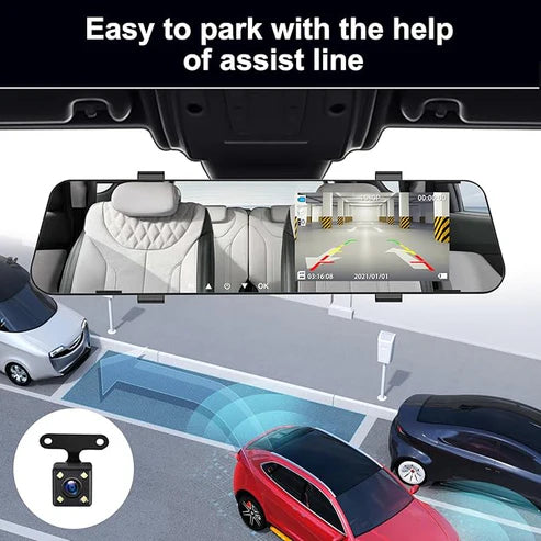 ESPEJO RETROVISOR CON CAMARA FRONTAL INTEGRADA Y PANTALLA PARA CAMARA DE REVERSA