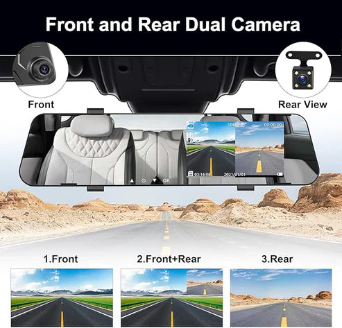 ESPEJO RETROVISOR CON CAMARA FRONTAL INTEGRADA Y PANTALLA PARA CAMARA DE REVERSA